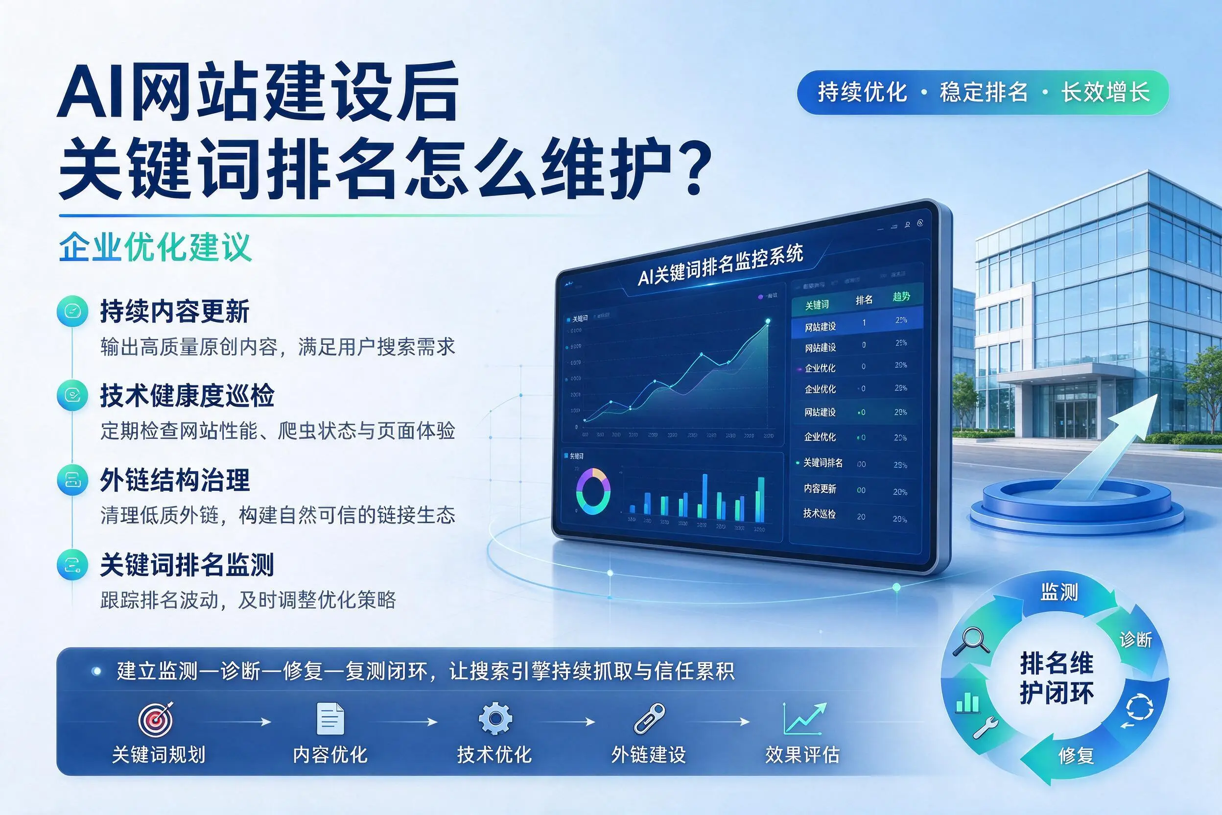 AI网站建设后关键词排名怎么维护?黔西南企业优化建议