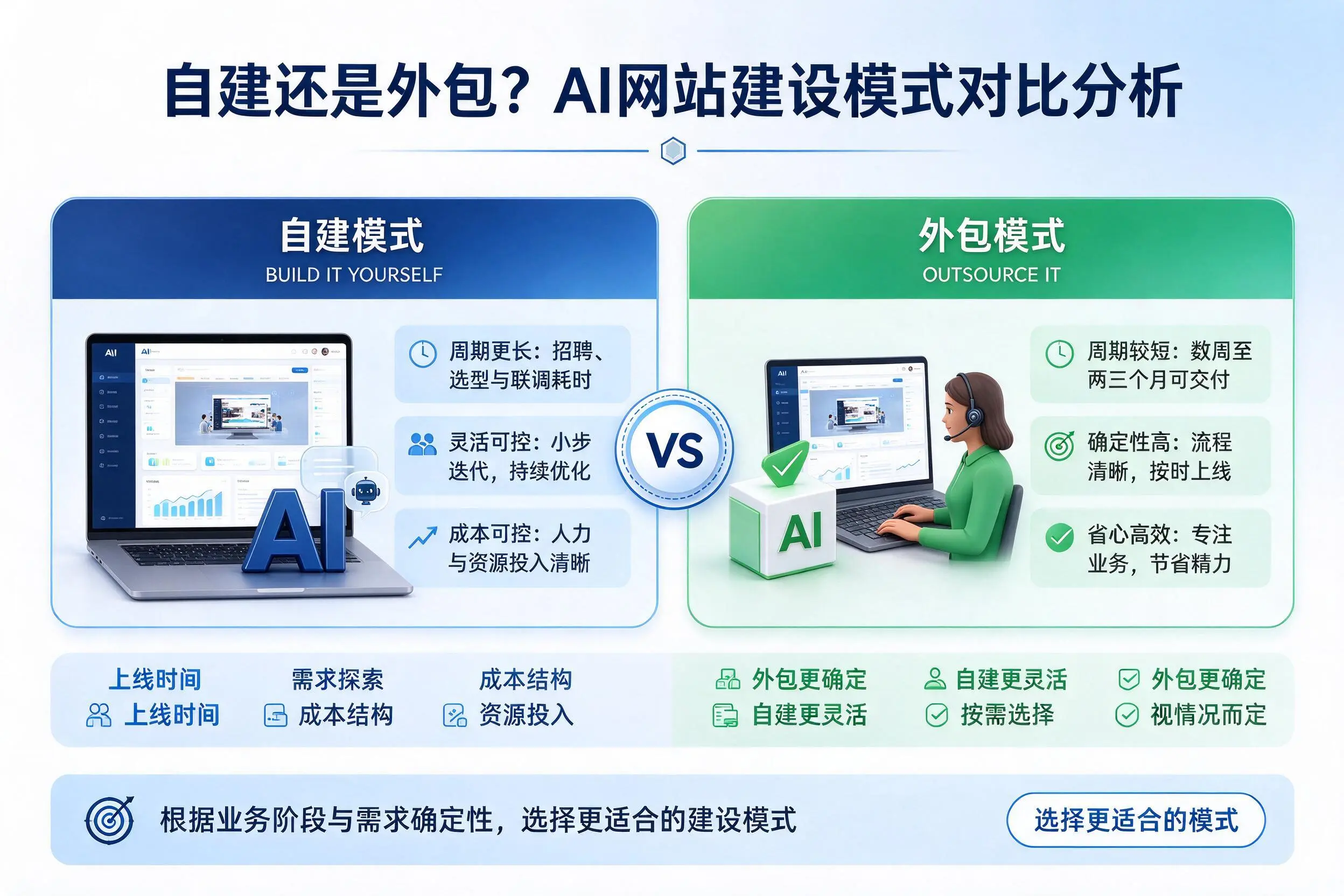 自建还是外包?黔西南AI网站建设模式对比分析